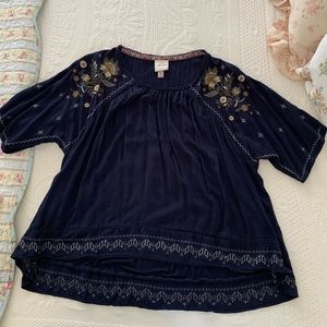 Knox Rose Floral Embroidered Navy Hi Low Top Womens Size XL